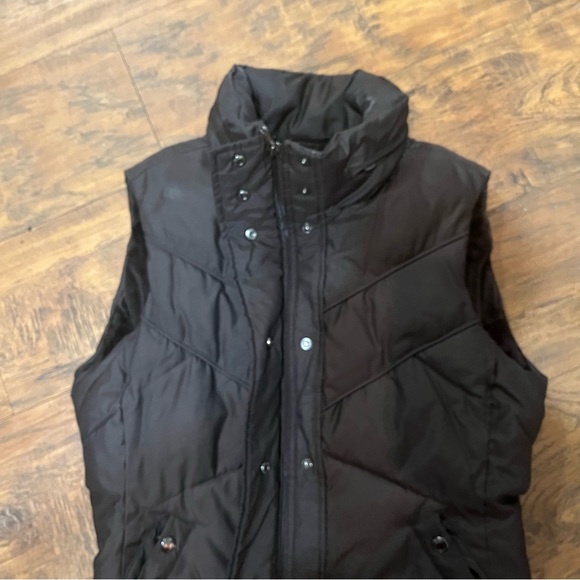 Esprit Y2K brown puffer vest pockets high neck, hidden hood, button/zip close, M - Picture 14 of 16